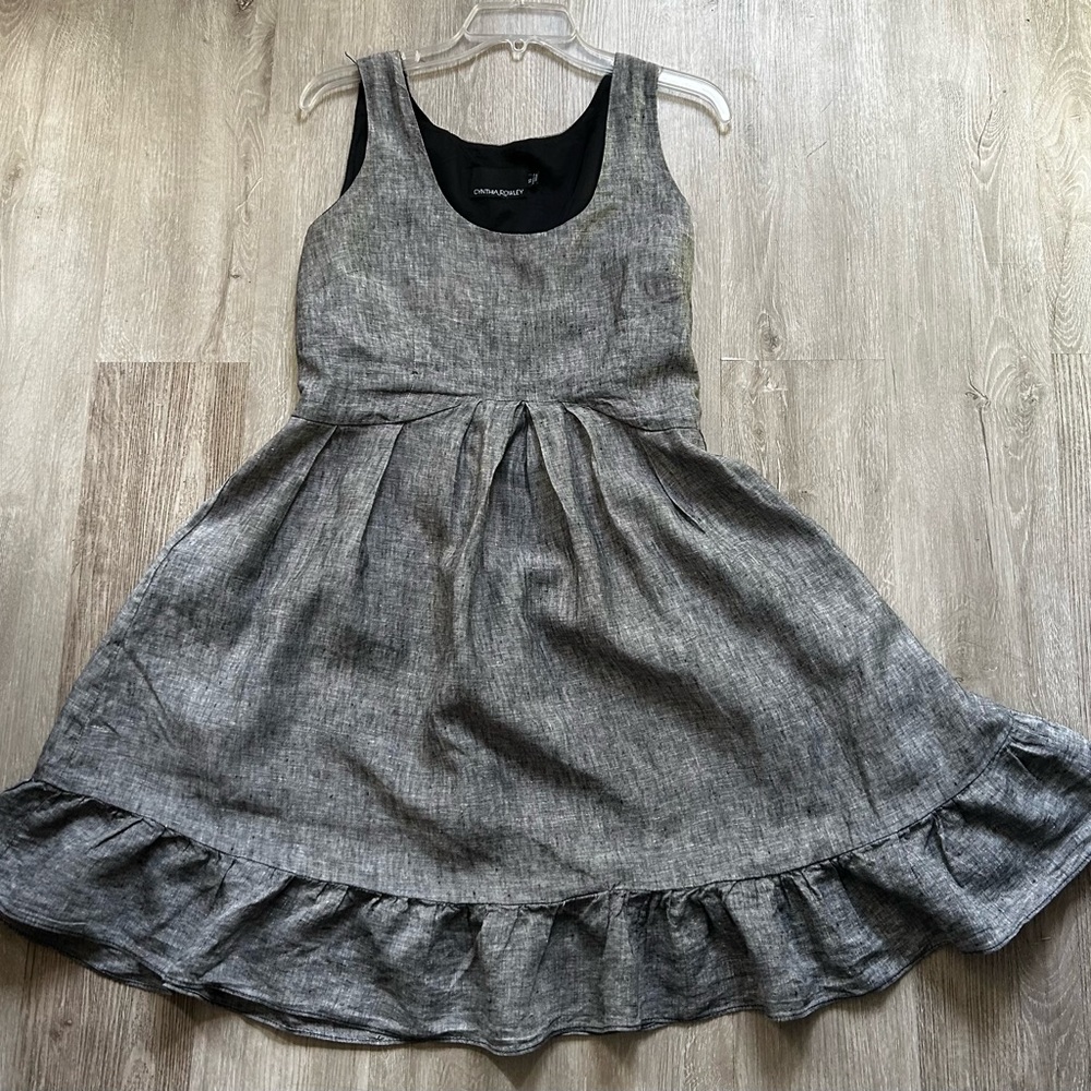 Cynthia Rowley Linen Dress Size 10 Gray Flared Skirt